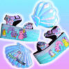 my little sea pony yru platform trainer shoes sandals on bubblegum poastel backgrouns handpainted by pastel-dreams nugoth kawaii harajuku
