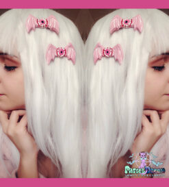 creepy cute eyeball wings hair clips handmade with resin fairykei pastel goth