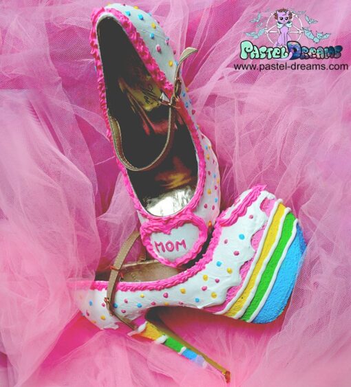 Birthday rainbow cake shoes  custom made heels shoes one of the kind, party kei