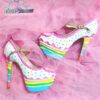 Birthday rainbow cake shoes  custom made heels shoes one of the kind, party kei